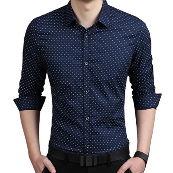 Mens navy polka dot dress shirt - Picture 1 of 2